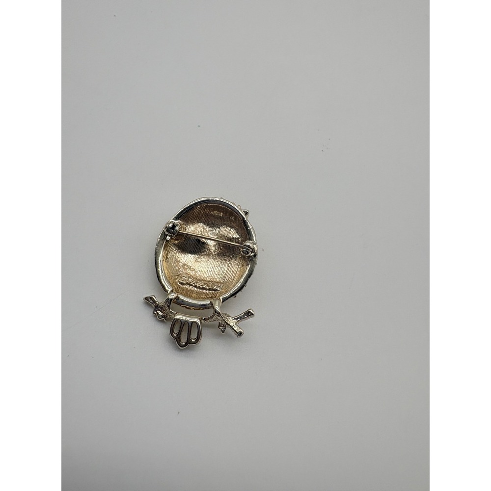 Sarah Coventry Vintage Owl Brooch Silver Tone Green Rhinestone Eyes J138 - Picture 3 of 6